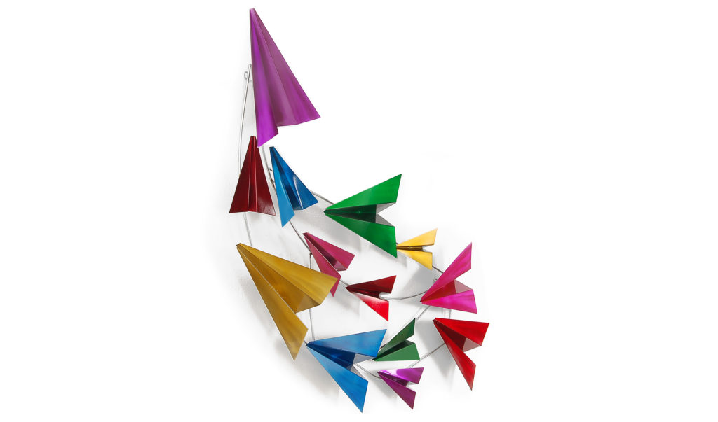 idea regalo per una mamma Bohémien :  Quadro in metallo Aeroplanini di carta colorati