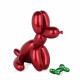 D2830EREE - Scultura in resina Cane palloncino seduto piccolo rosso con osso verde