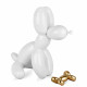 D4650PWEG - Scultura Cane palloncino seduto bianco con osso dorato