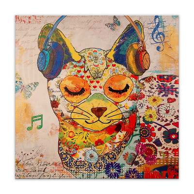 Quadro gatto in stile Pop Art con ritagli di carte multicolore con motivi floreali