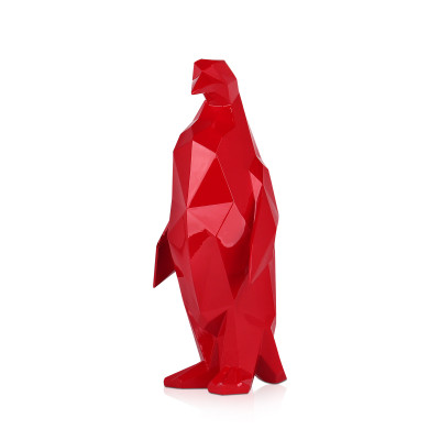 Pinguino rosso sfaccettato in resina lucida