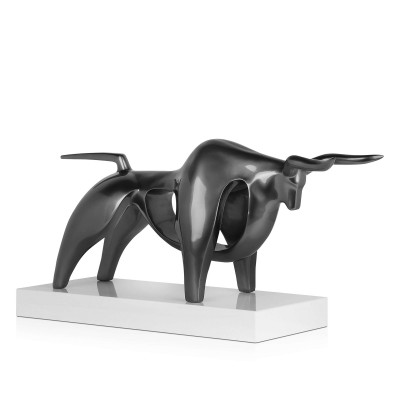 Scultura in resina Potenza effetto metallo color grigio scuro raffigurante un toro