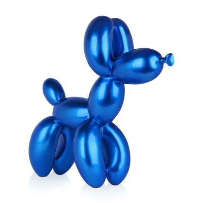 Statuetta moderna con rivestimento blu metallizzato raffigurante palloncino a forma di cane