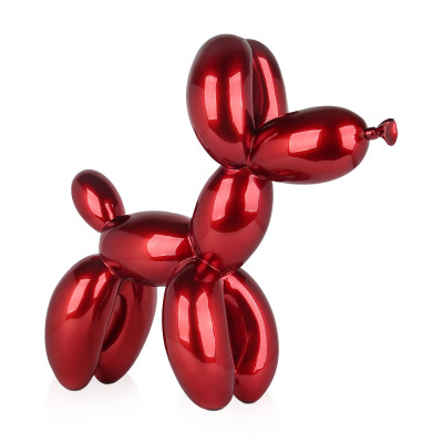 Statuetta moderna raffigurante un palloncino rosso metallizzato a forma di cagnolino