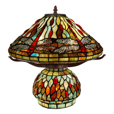 GD16027 - Lampada da tavolo Tiffany dragonfly rossa e oro