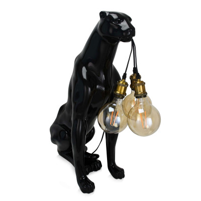 SBL8060PB - Pantera Seduta lampada scultura in resina laccata nera