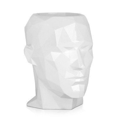 VPE3937PW - Vaso testa di uomo sfaccettata bianco