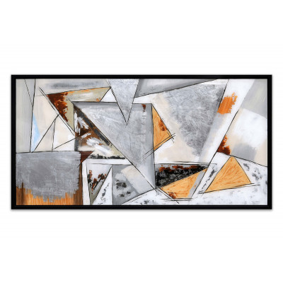 WA008BA - Dipinto su plexiglas Triangoli in toni grigio e oro