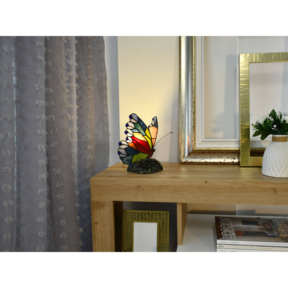 AB08017 - Abat - jour in stile Tiffany Farfalla rosso, giallo, turchese e lilla