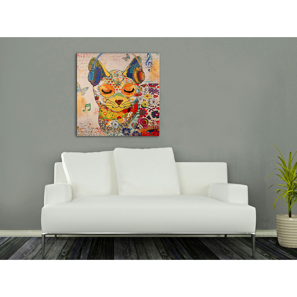 Esempio di ambiente living con arredo moderno decorato con Quadro Gatto su parete