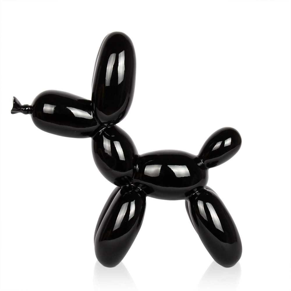Profilo di una scultura in resina nera laccata raffigurante un palloncino a forma di cane