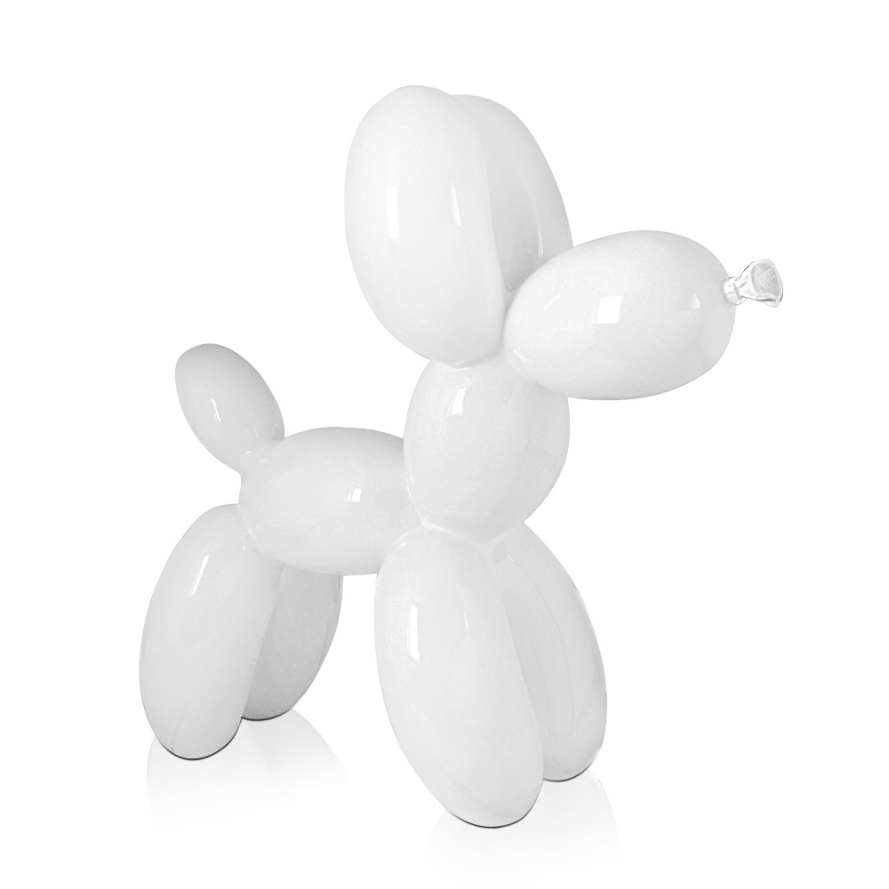Profilo di una statuetta moderna in resina bianca a forma di cane palloncino