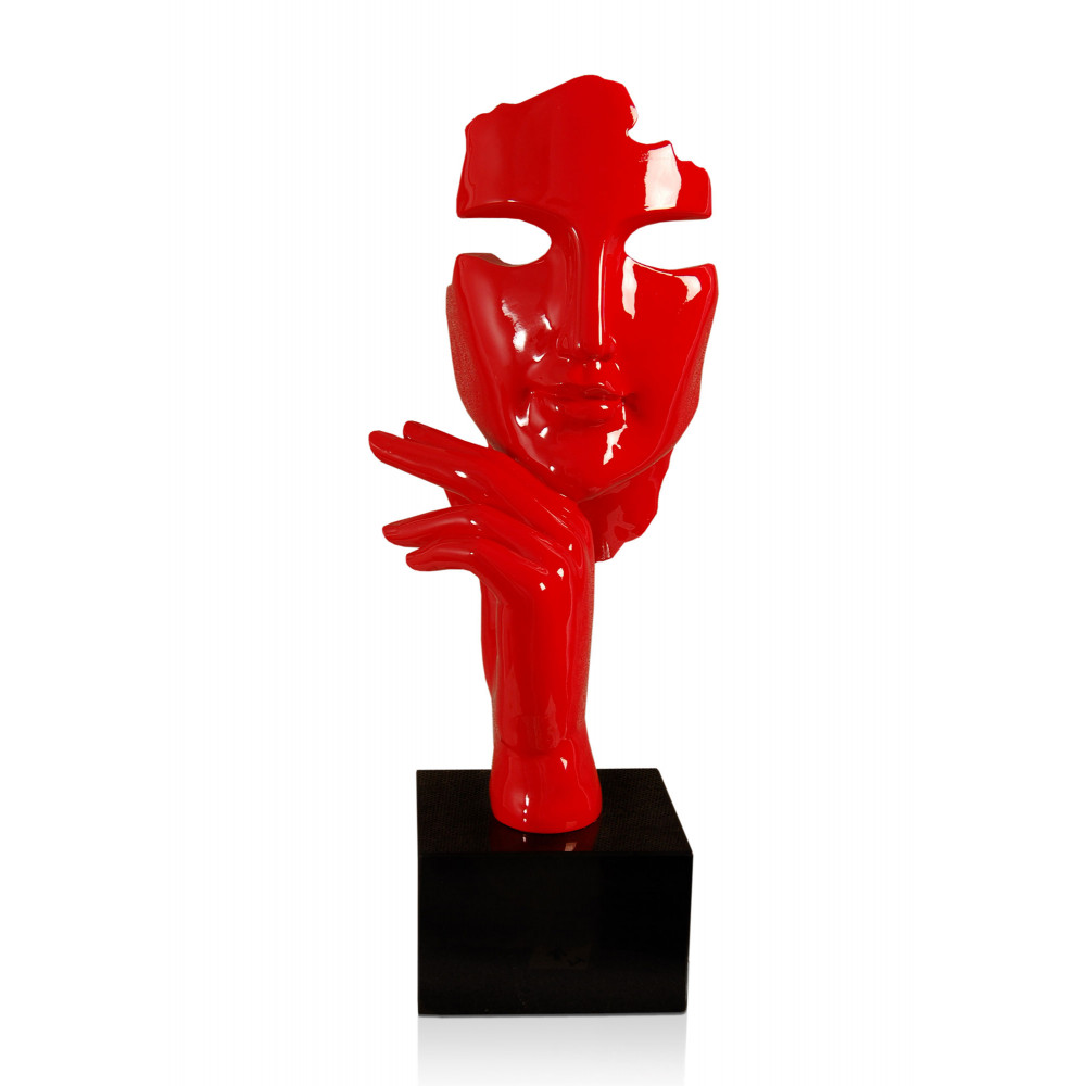 D4517PR - Viso astratto donna rosso scultura in resina