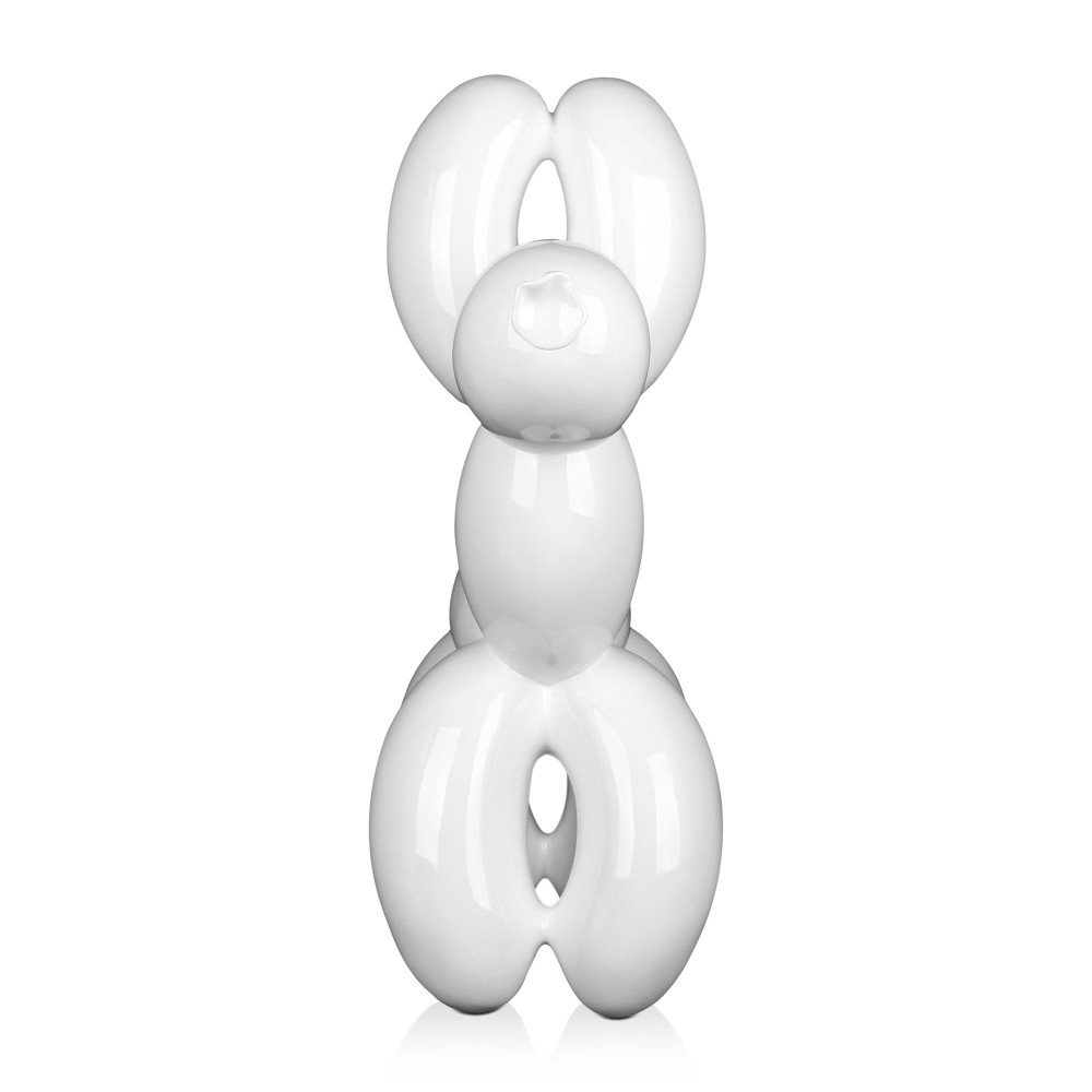 Scultura in resina ispirata ad un palloncino modellato a forma di cane con rivestimento bianco