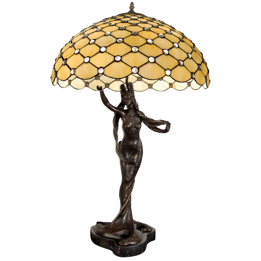GM21022 - Lampada Tiffany scultura con gemme dea con capelli fluenti