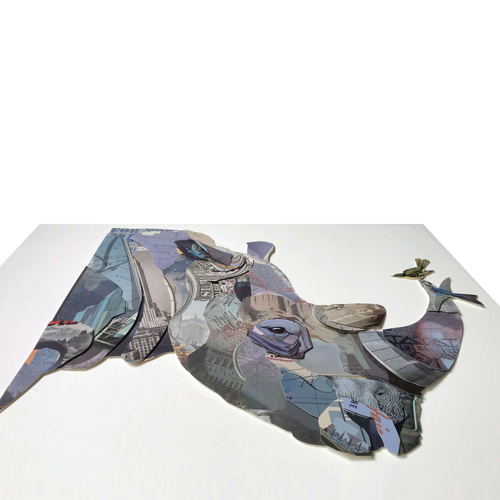 SA059A1 - Quadro collage Rinoceronte con uccellini