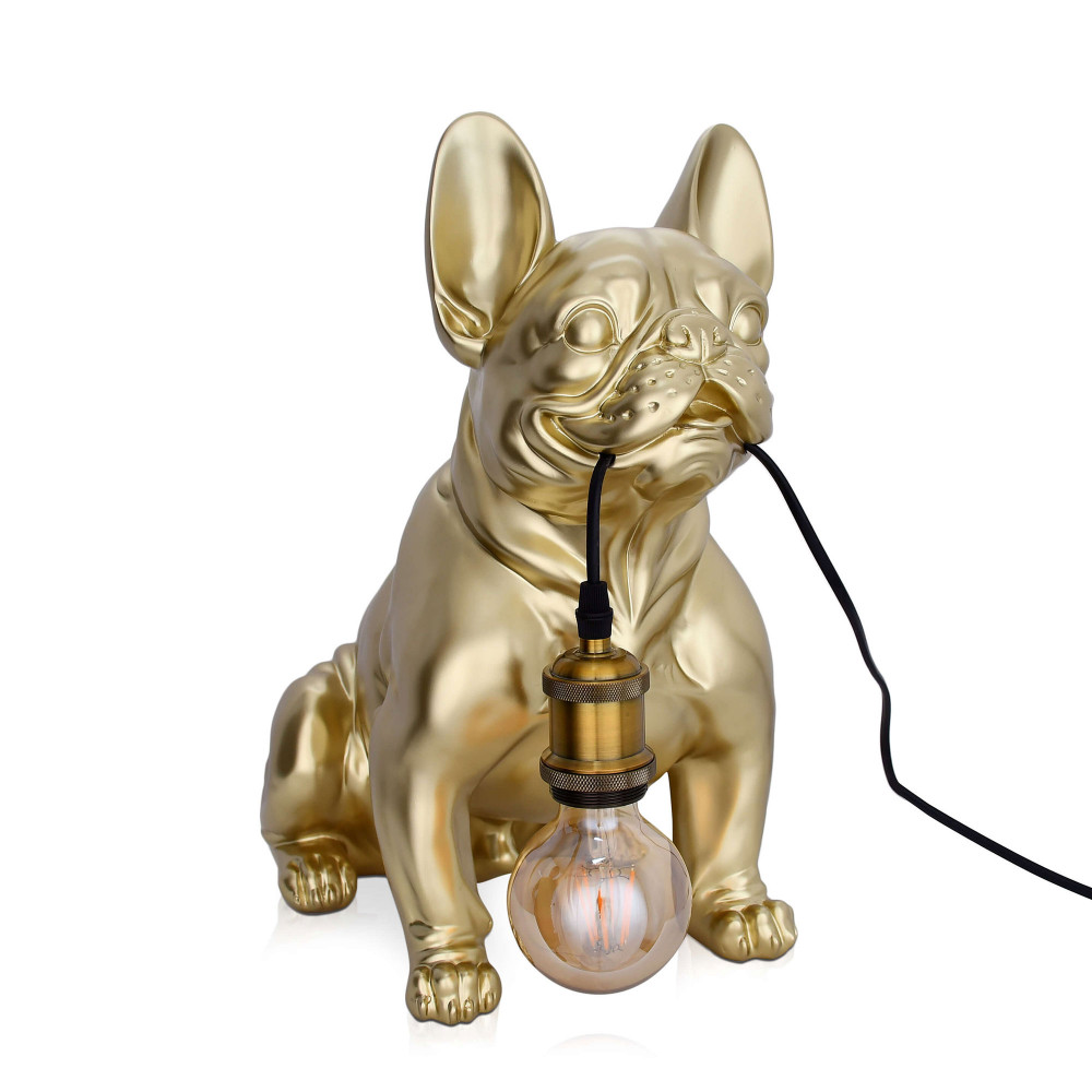 Lampada scultura in resina metallizzata cane bulldog francese
