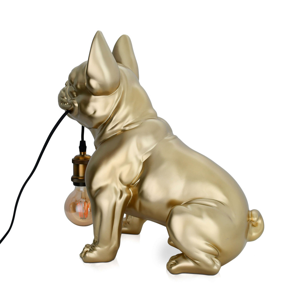 Bulldog francese seduto lampada in resina color oro
