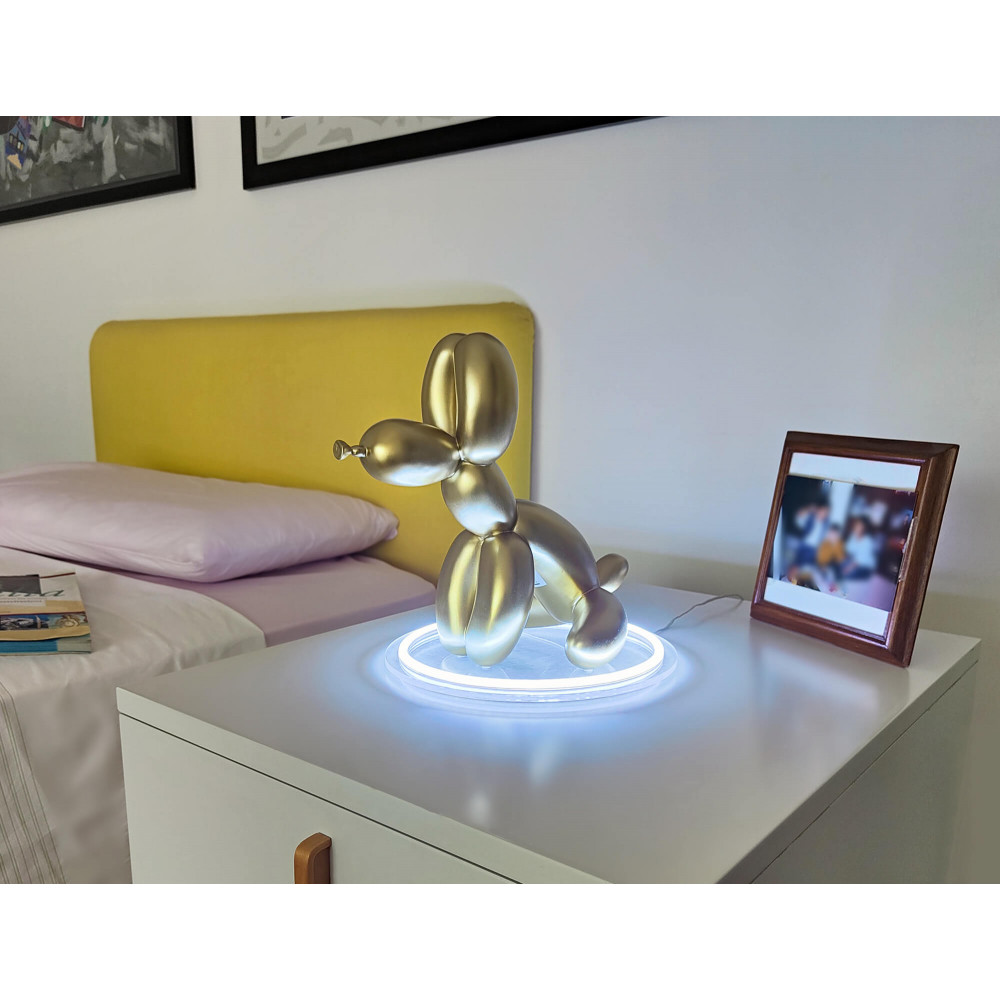 Comodino camera da letto con lampada scultura a forma di cane palloncino seduto oro
