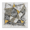 Dipinto materico con soggetto astratto raffigurante forme geometriche in bianco, nero e oro