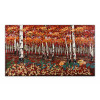 Dipinto materico raffigurante un bosco di pioppi in autunno con foglie rosse, arancioni, gialle e dorate