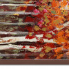 Dettaglio di quadro materico con soggetto bosco autunnale con pennellate corpose e decorazioni a rilievo