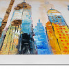 Dettaglio palazzi dipinto materico raffigurante una città astratta colorata