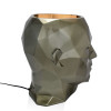 Statua lampada a forma di testa maschile sfaccettata realizzata in resina grigia