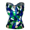 TS16308 - Lampada Tiffany scultura da tavolo corpetto verde, blu e azzurro