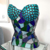 TS16308 - Lampada Tiffany scultura da tavolo corpetto verde, blu e azzurro