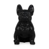 Vista frontale di statua di bulldog nero seduto decorata con rivestimento in vetro effetto screpolato