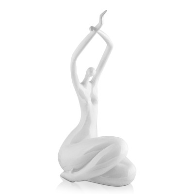 Statuetta moderna in stile minimalista raffigurante donna in bianco che solleva braccia al cielo