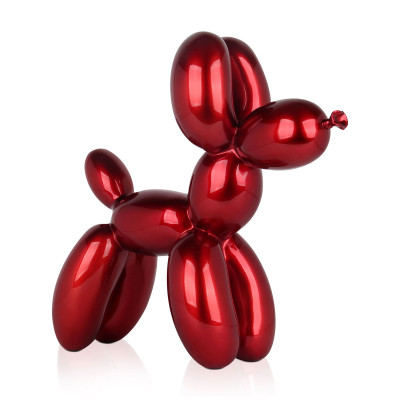 Scultura in resina rosso metalizzato raffigurante un palloncino modellato a forma di cane