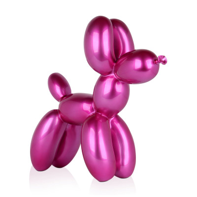 Statuetta moderna in resina raffigurante palloncino fucsia modellato a forma di cane