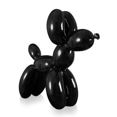 Scultura in resina nera raffigurante un palloncino metallizzato sagomato a forma di cane