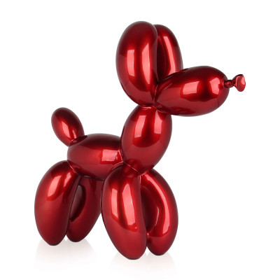 Scultura raffigurante un palloncino in resina metallizzata rossa a forma di cane