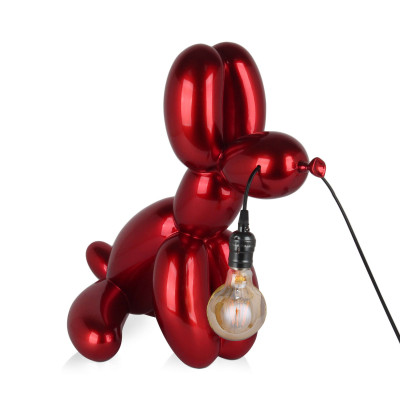 Lampada scultura in resina rosso metallizzato cane palloncino seduto