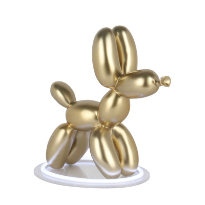 Lampada scultura a led cane palloncino in resina dorata