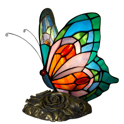 AB08006 - Tiffany style Orange, Pink, Green and Blue Butterfly bedside table lamp