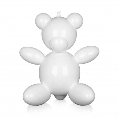 Statuetta in resina laccata bianco raffigurante un palloncino a forma di orsetto