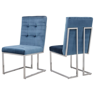 Sedie soggiorno moderne con base in acciaio e seduta blu