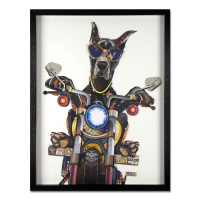 SA049A1 - Doberman on motorcycle collage painting