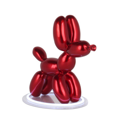 Lampada scultura a led cane palloncino in resina rossa metallizzata