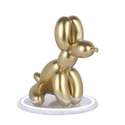 Lampada scultura a led cane palloncino seduto in resina dorata