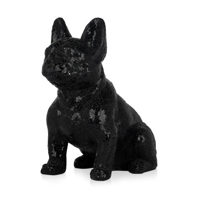 Scultura decorata in vetro effetto screpolato rappresentante bulldog nero seduto
