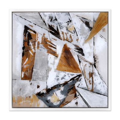 WA007WA - Abstract Painting on Plexiglass with White, Grey and Brown Geometries