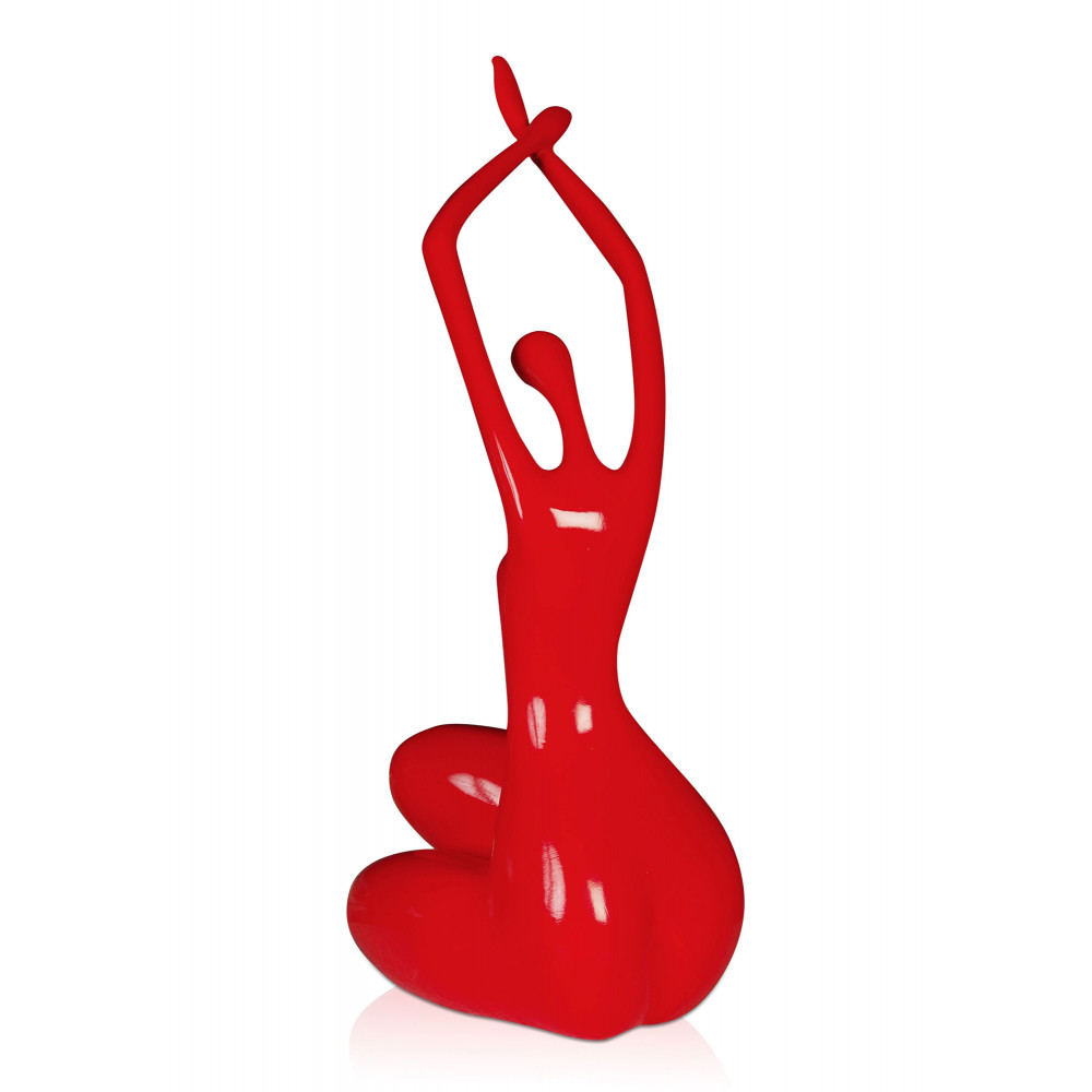 Vista posteriore di una scultura in resina rossa raffigurante un soggetto femminile al risveglio