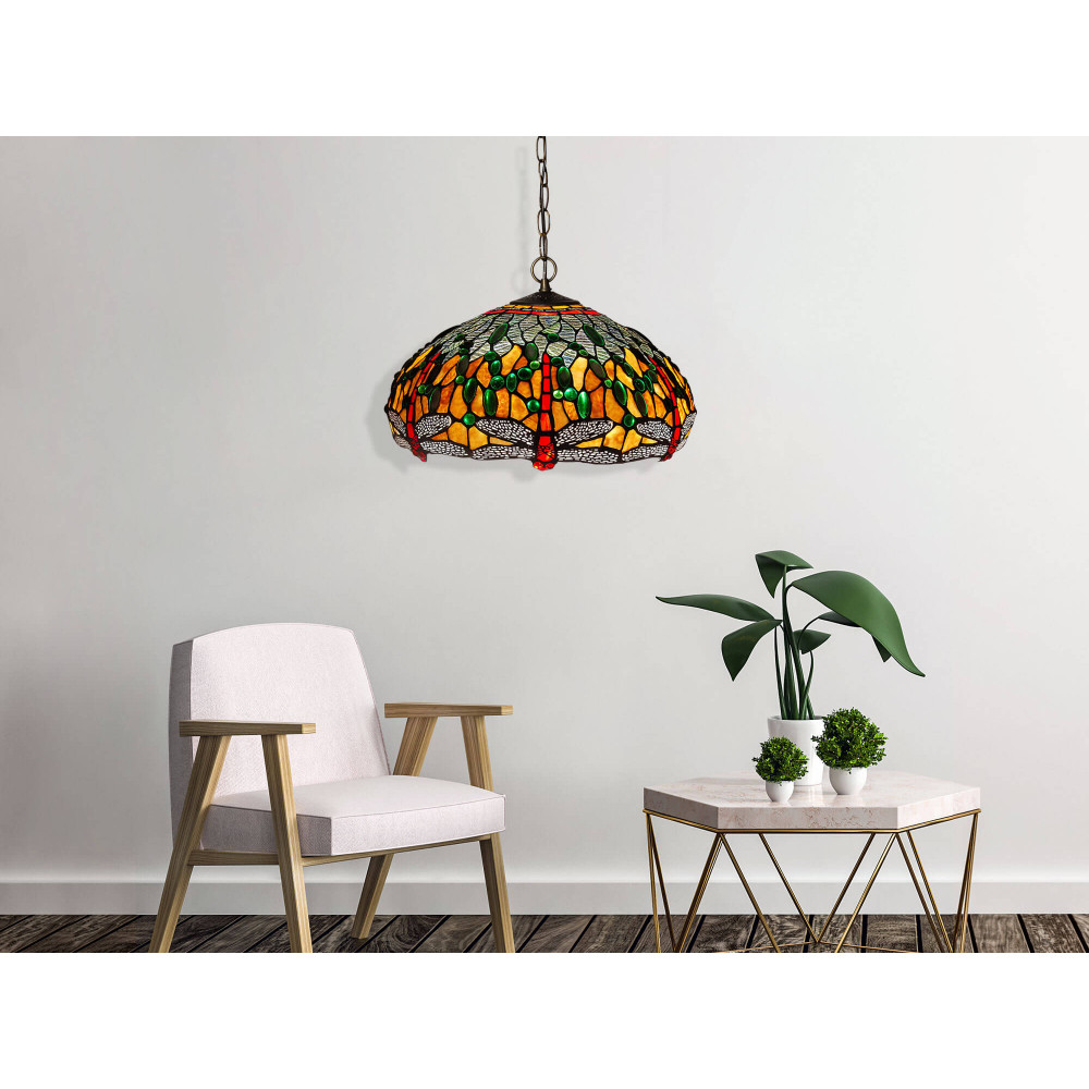 CD16322 - Yellow and green dragonfly ceiling lamp