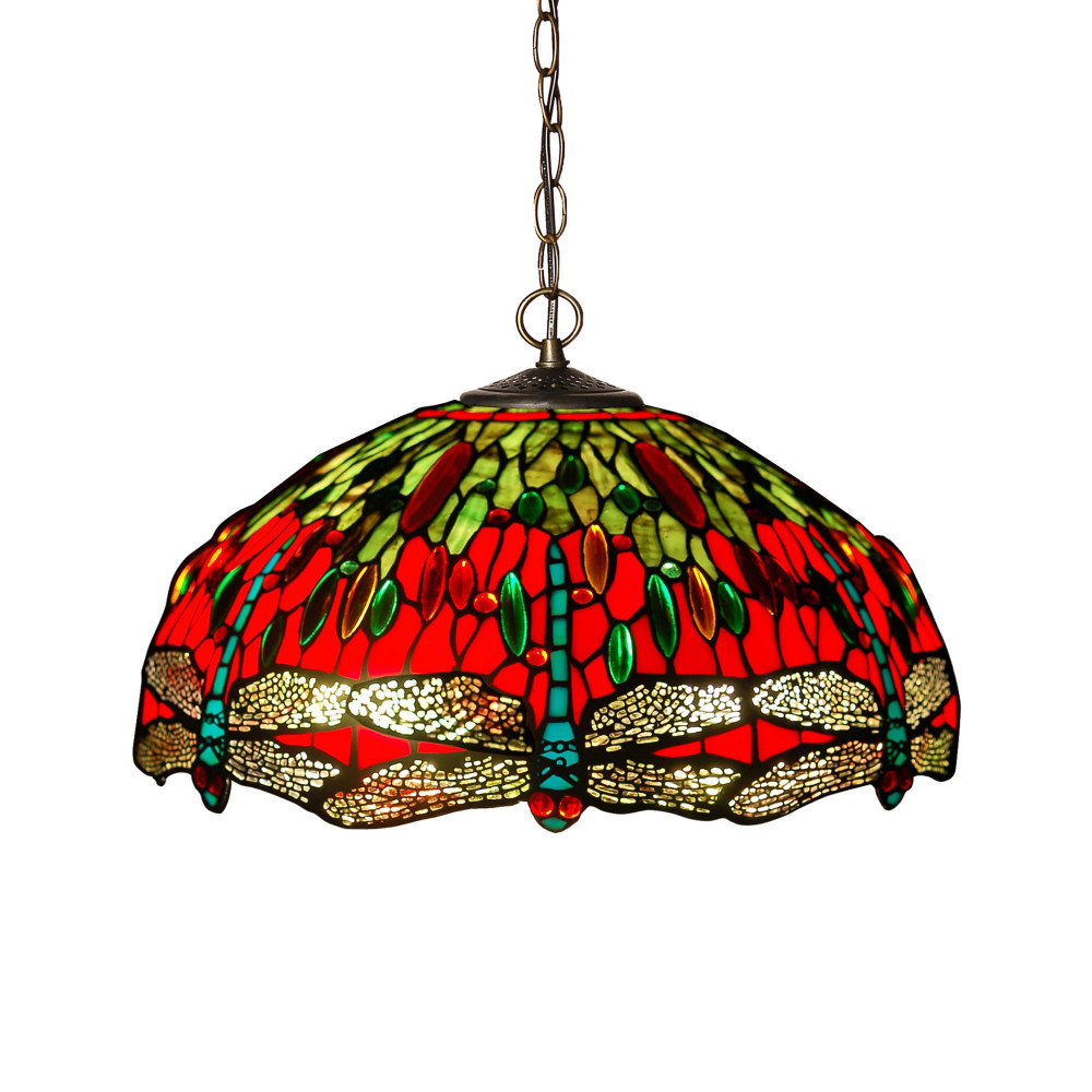 CD16322 - Red and green dragonfly ceiling light
