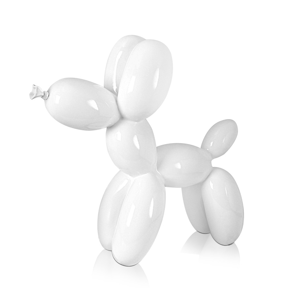 Scultura in resina bianca di palloncino modellato a forma di cane